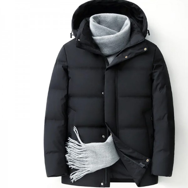 Warm White Goose Down Jacket, Men's Winter Solid C...