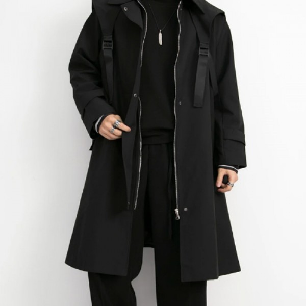 Fashion Men's Long Windbreaker, Over-The-Knee Coat...