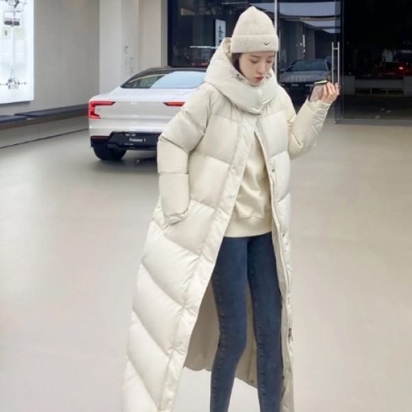 White Goose Down Coat, Women's Ankle-Length Fashio...