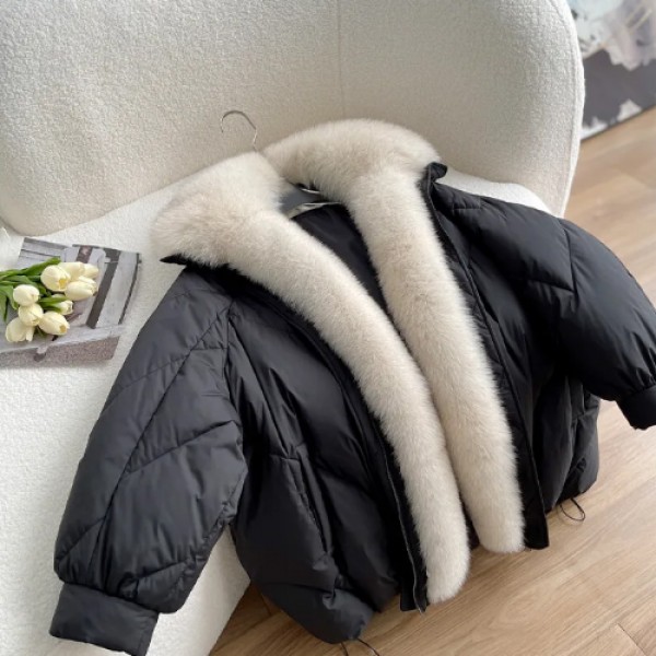 Winter Large Fox Fur Collar Coat, Women's Loose Ov...